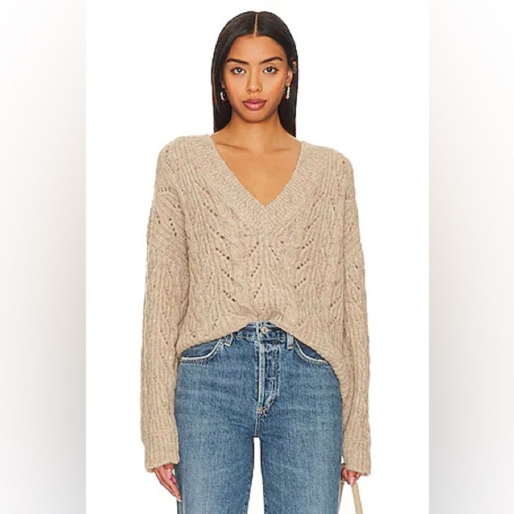 Bailey 44 Cable Knit Pullover Knit Sweater Cropped Silk Cotton Blend Tan Sz M